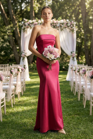 Strapless Satin Mermaid Bridesmaid Dress in Burgundy - KissProm Bridesmaid Dresses