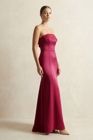 Strapless Satin Mermaid Bridesmaid Dress in Burgundy - KissProm Bridesmaid Dresses