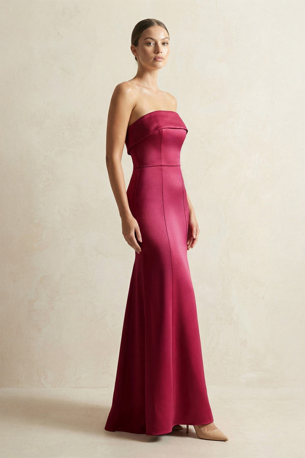 Strapless Satin Mermaid Bridesmaid Dress in Burgundy - KissProm Bridesmaid Dresses