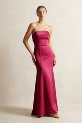 Strapless Satin Mermaid Bridesmaid Dress in Burgundy - KissProm Bridesmaid Dresses