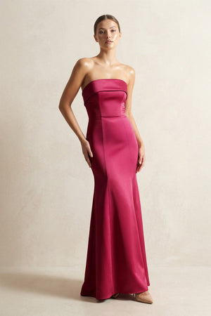 Strapless Satin Mermaid Bridesmaid Dress in Burgundy - KissProm Bridesmaid Dresses