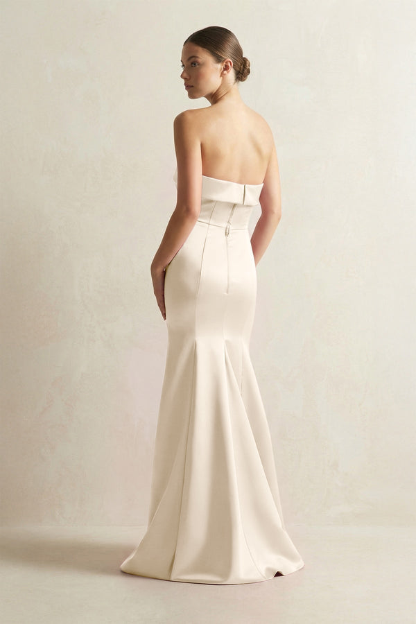Strapless Satin Mermaid Bridesmaid Dress in Buttercream - KissProm Bridesmaid Dresses