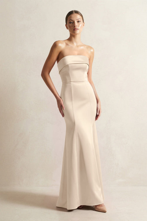 Strapless Satin Mermaid Bridesmaid Dress in Champagne - KissProm Bridesmaid Dresses