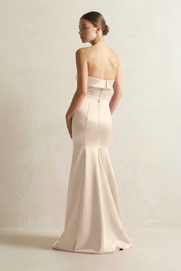 Strapless Satin Mermaid Bridesmaid Dress in Champagne - KissProm Bridesmaid Dresses