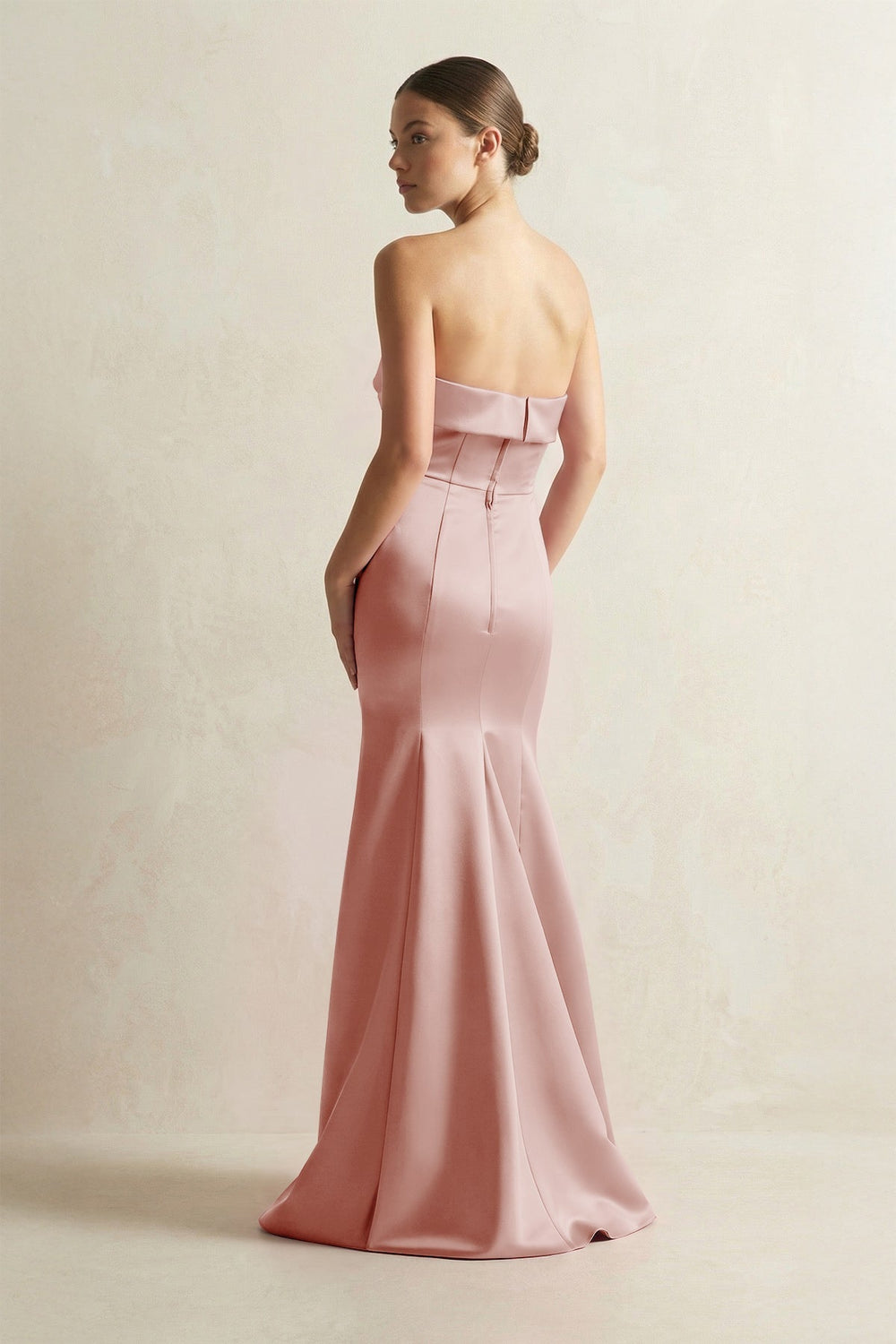 Strapless Satin Mermaid Bridesmaid Dress in Champagne Rose - KissProm Bridesmaid Dresses