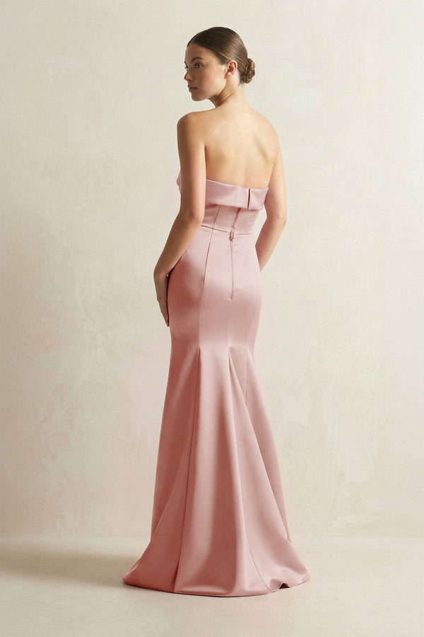 Strapless Satin Mermaid Bridesmaid Dress in Champagne Rose - KissProm Bridesmaid Dresses