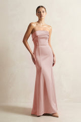 Strapless Satin Mermaid Bridesmaid Dress in Champagne Rose - KissProm Bridesmaid Dresses