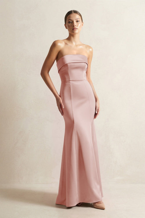 Strapless Satin Mermaid Bridesmaid Dress in Champagne Rose - KissProm Bridesmaid Dresses