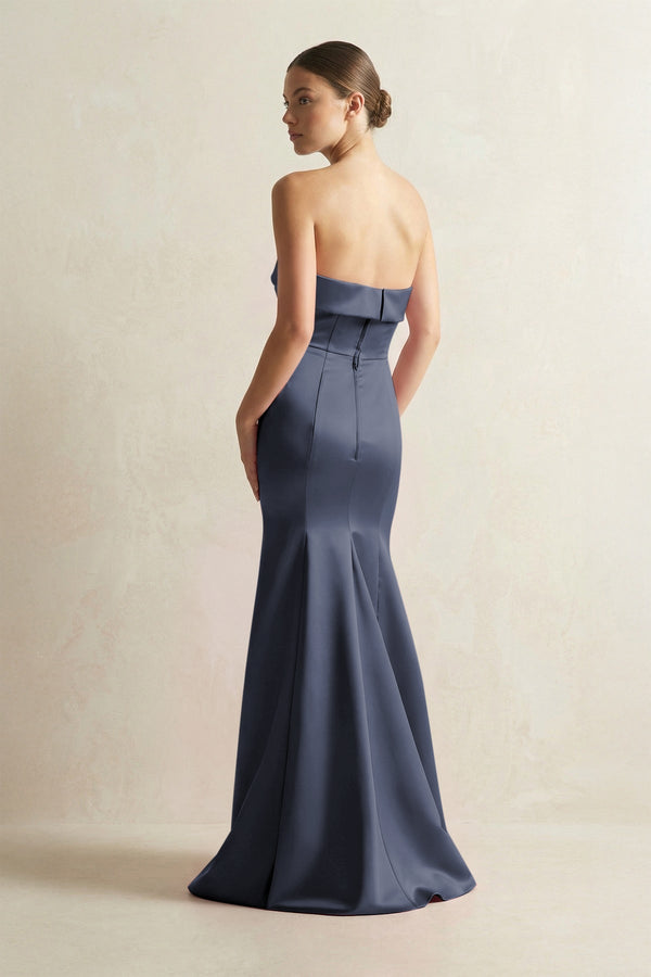 Strapless Satin Mermaid Bridesmaid Dress in Dark Navy - KissProm Bridesmaid Dresses