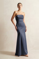 Strapless Satin Mermaid Bridesmaid Dress in Dark Navy - KissProm Bridesmaid Dresses