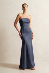 Strapless Satin Mermaid Bridesmaid Dress in Dark Navy - KissProm Bridesmaid Dresses