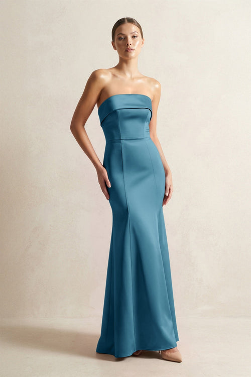 Strapless Satin Mermaid Bridesmaid Dress in Dark Teal - KissProm Bridesmaid Dresses