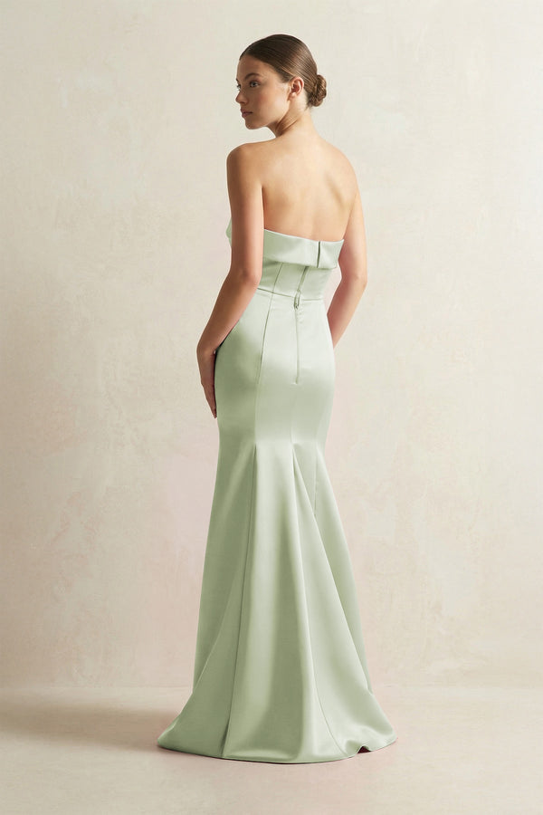 Strapless Satin Mermaid Bridesmaid Dress in Dusty Sage - KissProm Bridesmaid Dresses