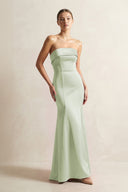Strapless Satin Mermaid Bridesmaid Dress in Dusty Sage - KissProm Bridesmaid Dresses