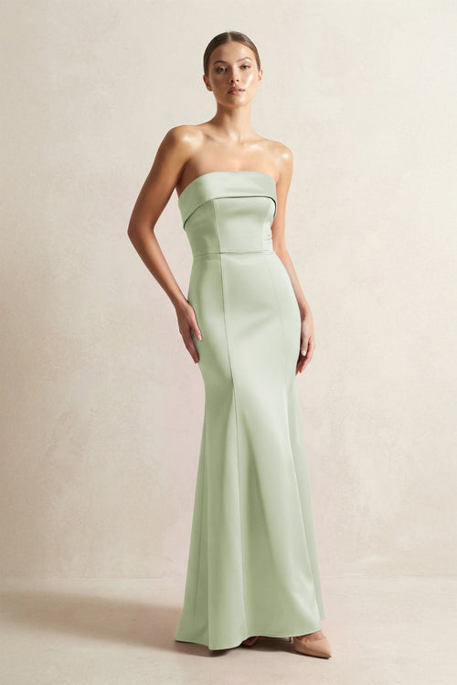 Strapless Satin Mermaid Bridesmaid Dress in Dusty Sage - KissProm Bridesmaid Dresses