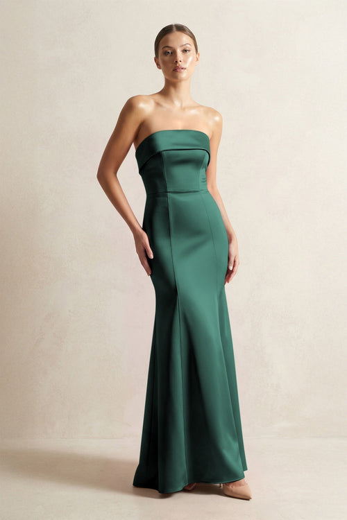 Strapless Satin Mermaid Bridesmaid Dress in Emerald - KissProm Bridesmaid Dresses