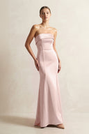 Strapless Satin Mermaid Bridesmaid Dress in English Rose - KissProm Bridesmaid Dresses