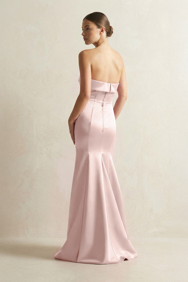 Strapless Satin Mermaid Bridesmaid Dress in English Rose - KissProm Bridesmaid Dresses