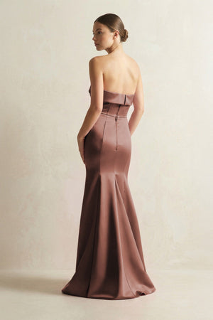 Strapless Satin Mermaid Bridesmaid Dress in Espresso - KissProm Bridesmaid Dresses