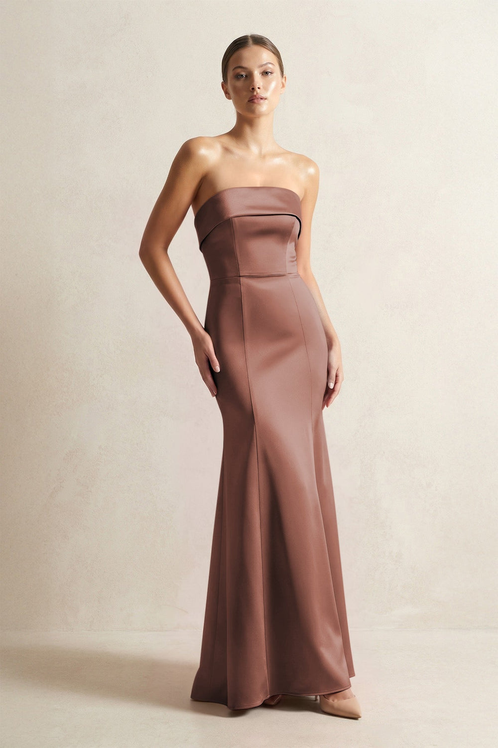 Strapless Satin Mermaid Bridesmaid Dress in Espresso - KissProm Bridesmaid Dresses
