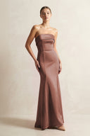 Strapless Satin Mermaid Bridesmaid Dress in Espresso - KissProm Bridesmaid Dresses