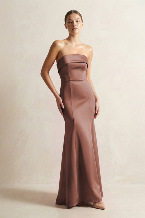 Strapless Satin Mermaid Bridesmaid Dress in Espresso - KissProm Bridesmaid Dresses