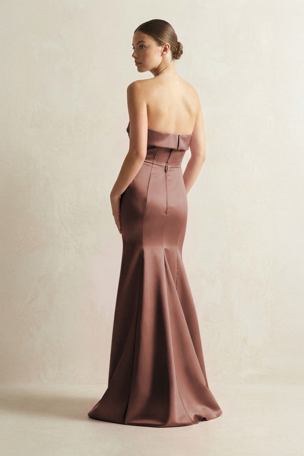 Strapless Satin Mermaid Bridesmaid Dress in Espresso - KissProm Bridesmaid Dresses
