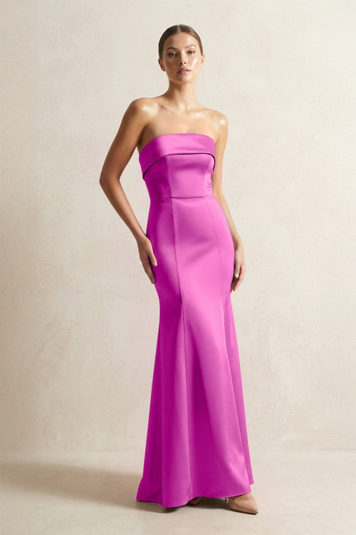 Strapless Satin Mermaid Bridesmaid Dress in Fuchsia - KissProm Bridesmaid Dresses