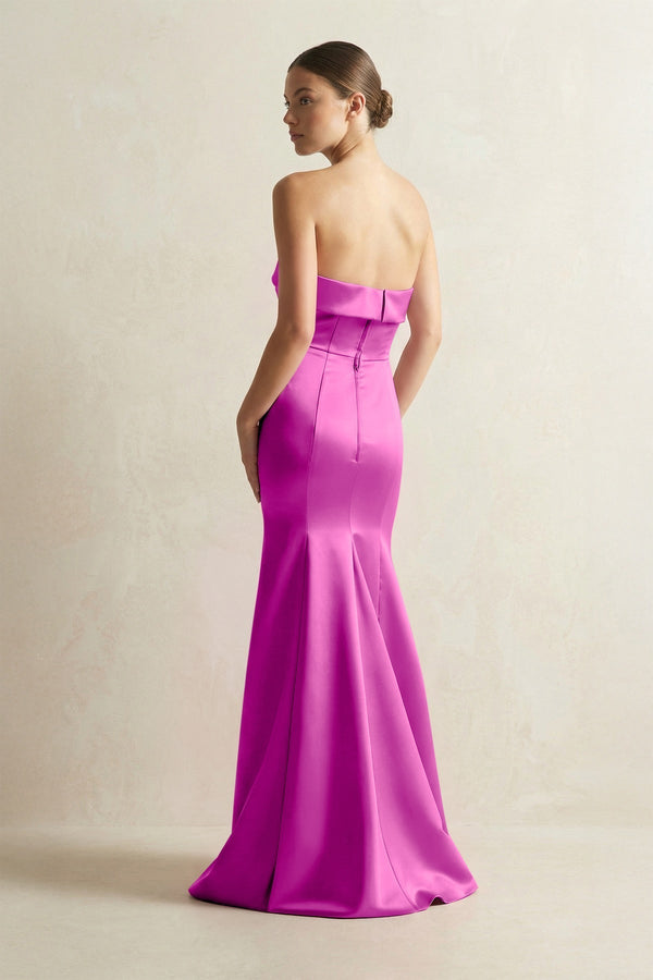 Strapless Satin Mermaid Bridesmaid Dress in Fuchsia - KissProm Bridesmaid Dresses