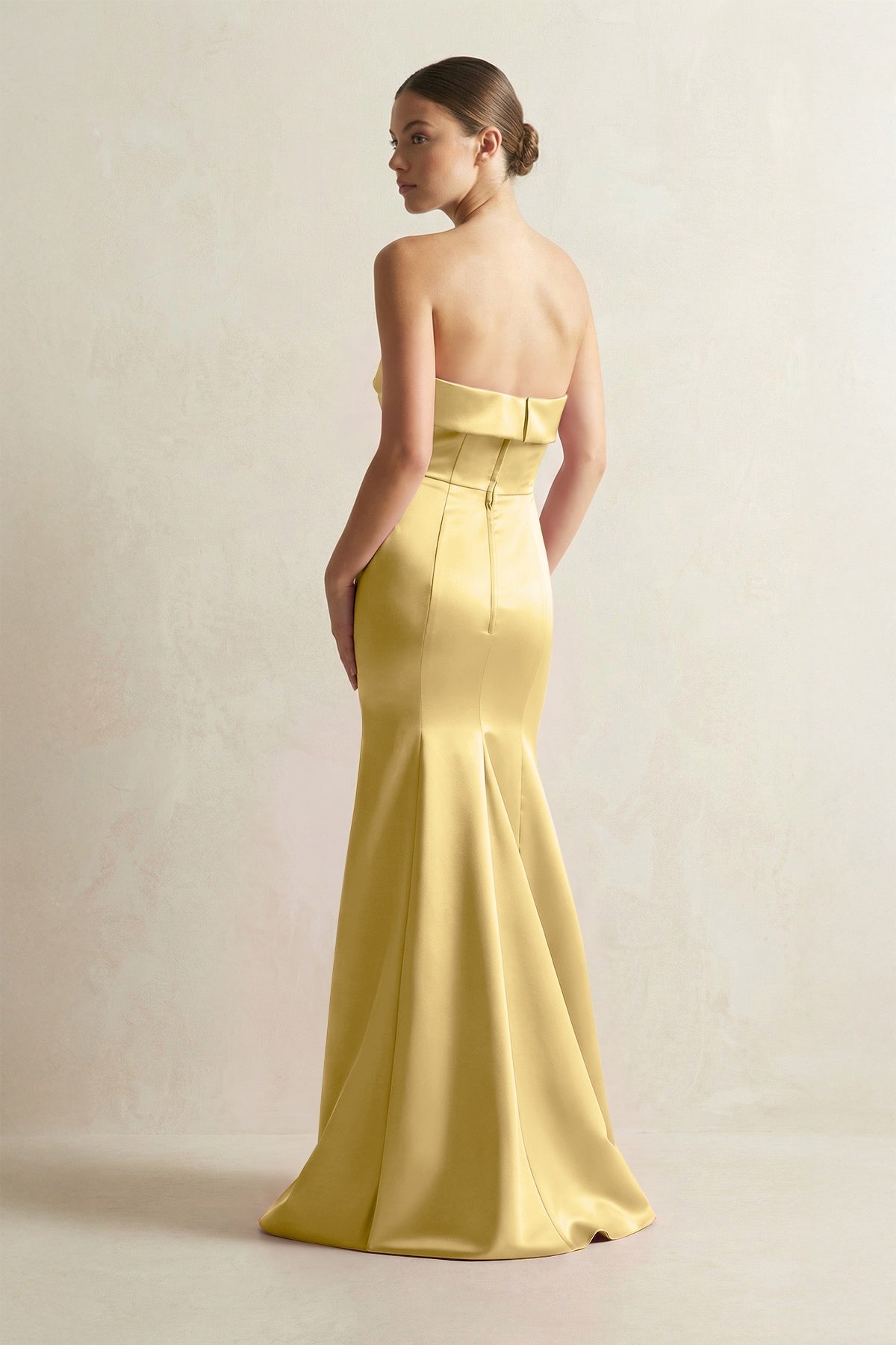 KissProm Strapless Satin Mermaid Bridesmaid Dress in Gold, Gold / 20