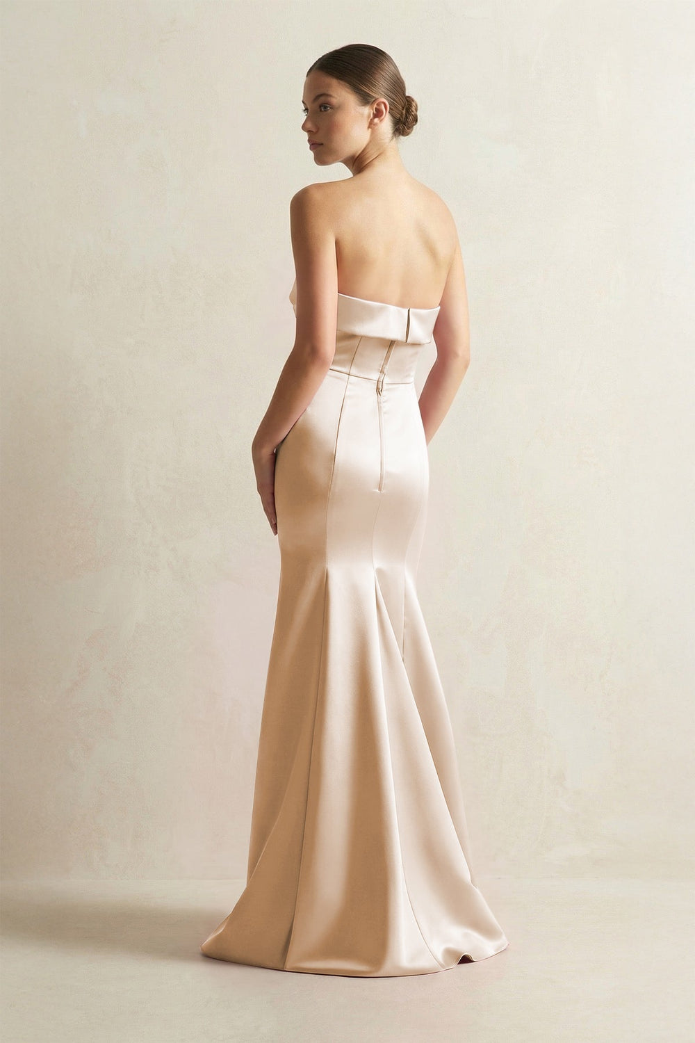 Strapless Satin Mermaid Bridesmaid Dress in Golden Champagne - KissProm Bridesmaid Dresses