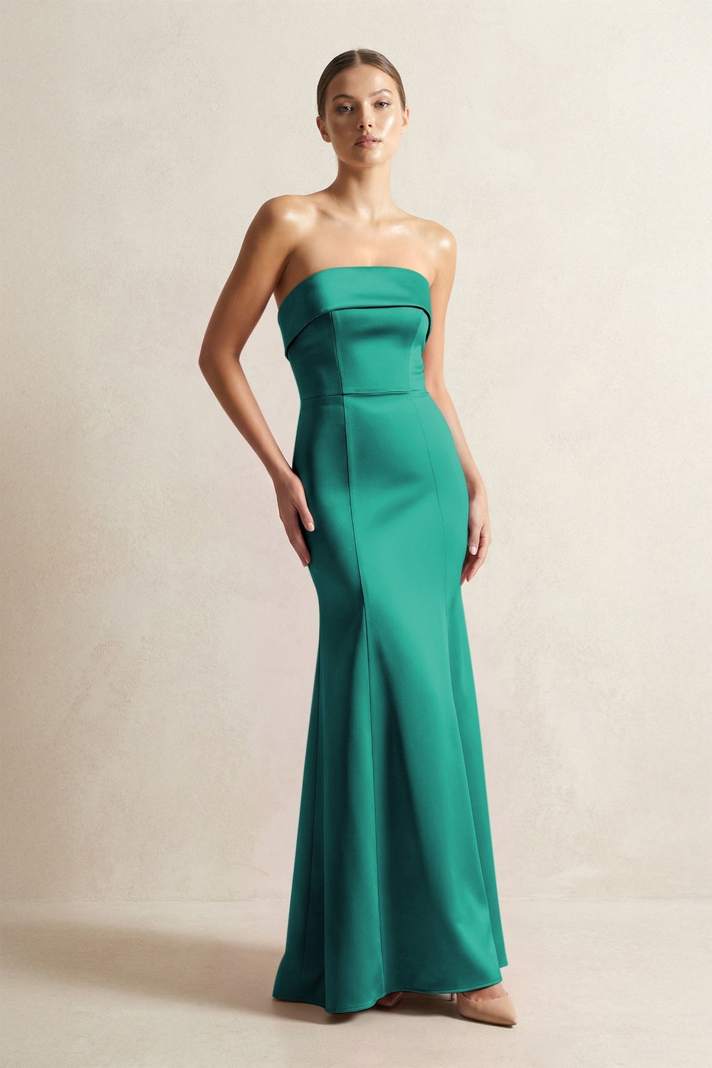 Strapless Satin Mermaid Bridesmaid Dress in Green - KissProm Bridesmaid Dresses