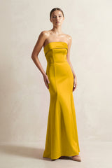 Strapless Satin Mermaid Bridesmaid Dress in Marigold - KissProm Bridesmaid Dresses