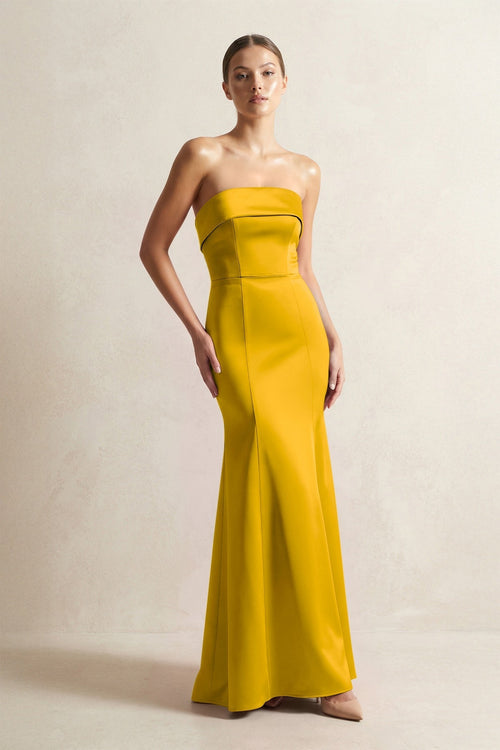 Strapless Satin Mermaid Bridesmaid Dress in Marigold - KissProm Bridesmaid Dresses