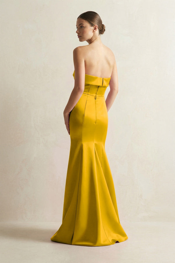 Strapless Satin Mermaid Bridesmaid Dress in Marigold - KissProm Bridesmaid Dresses