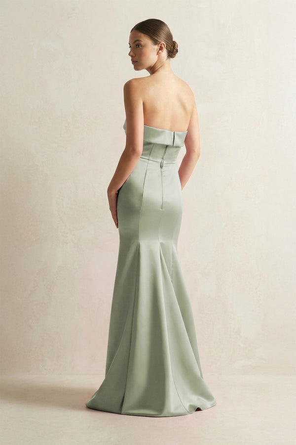 Strapless Satin Mermaid Bridesmaid Dress in Matcha - KissProm Bridesmaid Dresses