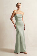 Strapless Satin Mermaid Bridesmaid Dress in Matcha - KissProm Bridesmaid Dresses