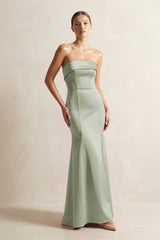Strapless Satin Mermaid Bridesmaid Dress in Matcha - KissProm Bridesmaid Dresses