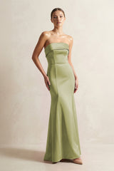 Strapless Satin Mermaid Bridesmaid Dress in Moss Green - KissProm Bridesmaid Dresses