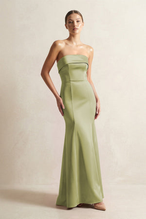Strapless Satin Mermaid Bridesmaid Dress in Moss Green - KissProm Bridesmaid Dresses