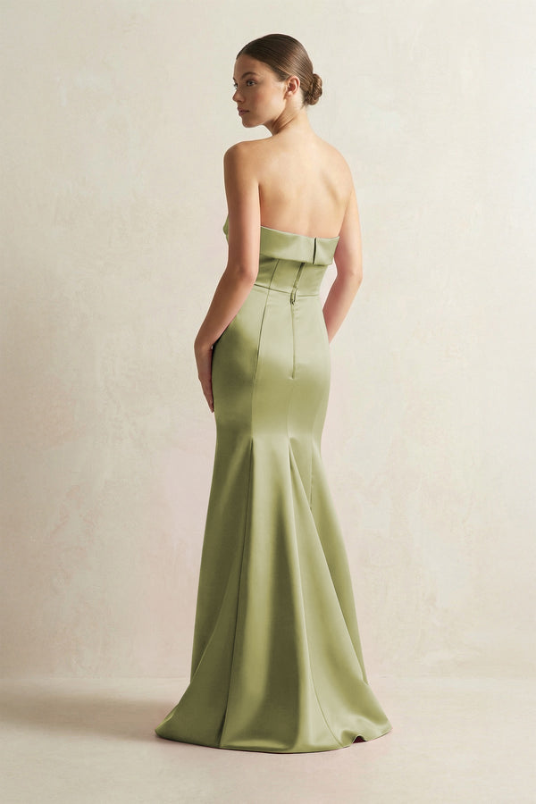 Strapless Satin Mermaid Bridesmaid Dress in Moss Green - KissProm Bridesmaid Dresses