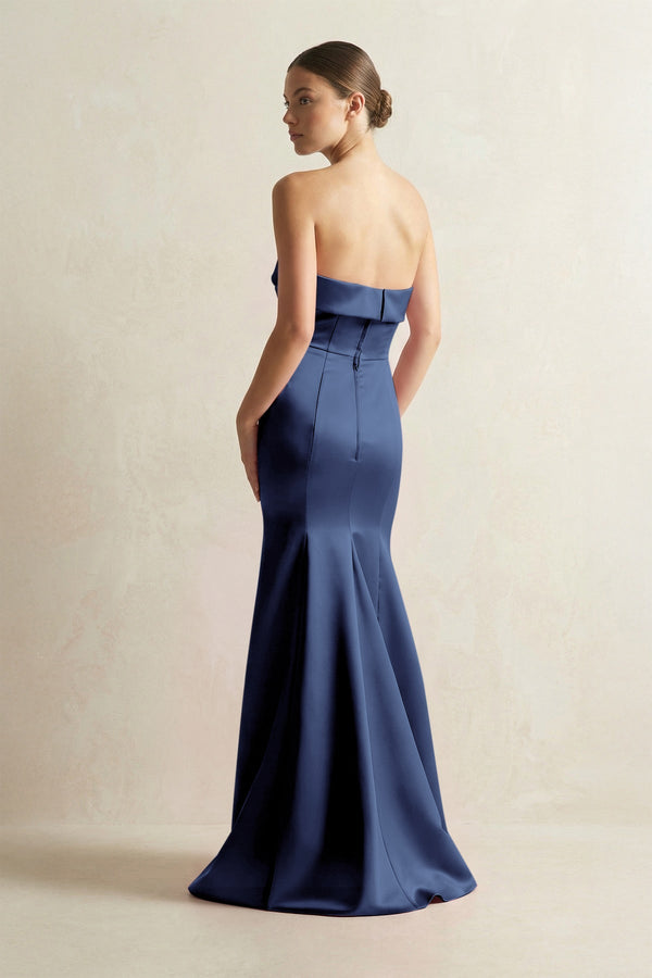 Strapless Satin Mermaid Bridesmaid Dress in Navy - KissProm Bridesmaid Dresses