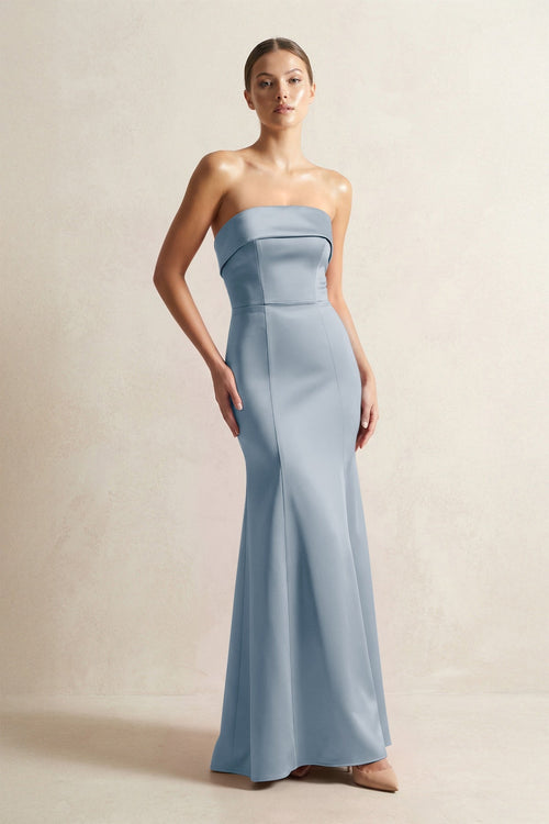 Strapless Satin Mermaid Bridesmaid Dress in Neptune - KissProm Bridesmaid Dresses