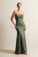 Strapless Satin Mermaid Bridesmaid Dress in Olive - KissProm Bridesmaid Dresses
