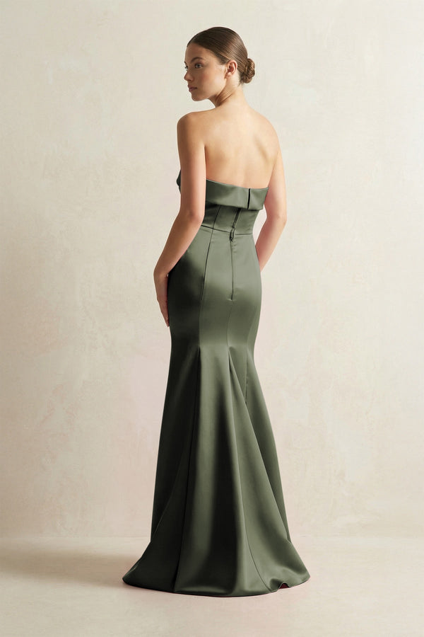 Strapless Satin Mermaid Bridesmaid Dress in Olive - KissProm Bridesmaid Dresses
