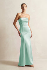 Strapless Satin Mermaid Bridesmaid Dress in Pale Pistachio - KissProm Bridesmaid Dresses
