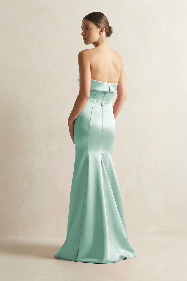 Strapless Satin Mermaid Bridesmaid Dress in Pale Pistachio - KissProm Bridesmaid Dresses