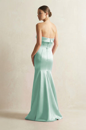 Strapless Satin Mermaid Bridesmaid Dress in Pale Pistachio - KissProm Bridesmaid Dresses