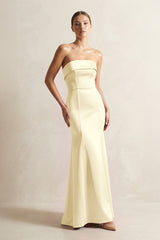 Strapless Satin Mermaid Bridesmaid Dress in Pastel Yellow - KissProm Bridesmaid Dresses
