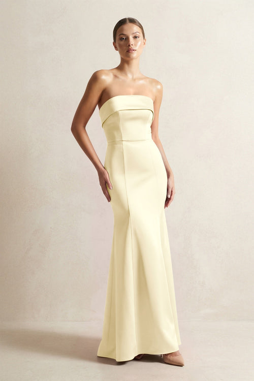Strapless Satin Mermaid Bridesmaid Dress in Pastel Yellow - KissProm Bridesmaid Dresses